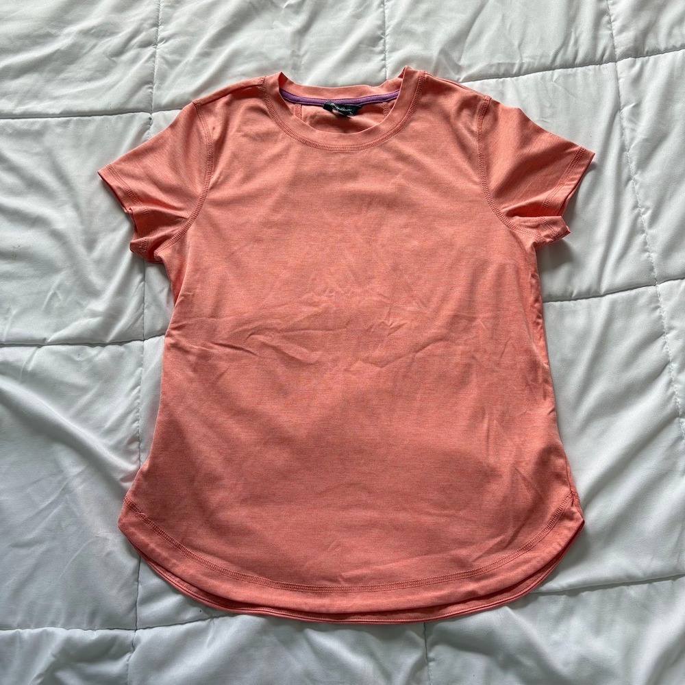 Eddie Bauer Womens Small Coral Heather Short Sleeve Active Tee Zipper Pocket